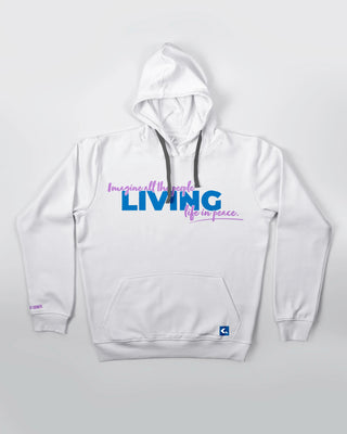 Bluza kangurek - Living life in peace - Biały - przód
