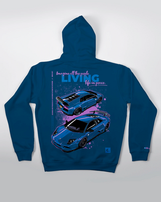 Bluza kangurek - Living life in peace - Niebieski - tył