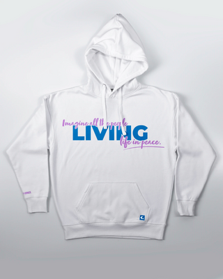 Bluza kangurek - Living life in peace - Biały - przód