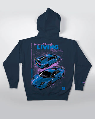 Bluza kangurek - Living life in peace - Niebieski - tył