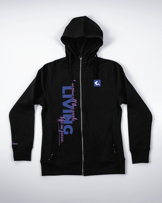 Bluza z zamkiem - Living life in peace - Czarny - przód