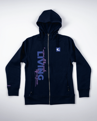Bluza z zamkiem - Living life in peace - Niebieski - przód
