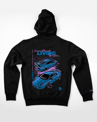 Bluza z zamkiem - Living life in peace - Czarny - tył
