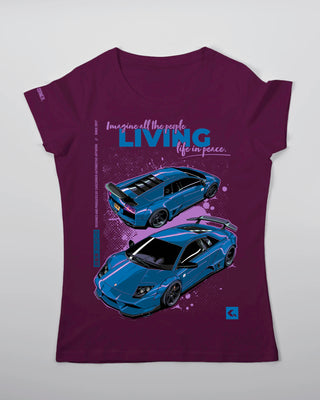 T-shirt - Living life in peace - Ciemny fiolet - przód