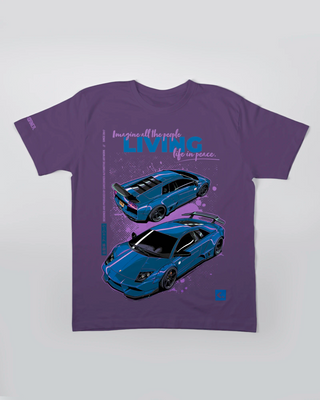 T-shirt - Living life in peace - Fioletowy - przód