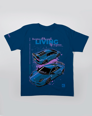 T-shirt - Living life in peace - Niebieski - przód