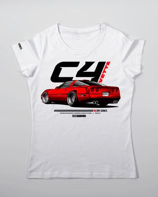 Koszulka Damska - Lowered Vette C4 - przód biały