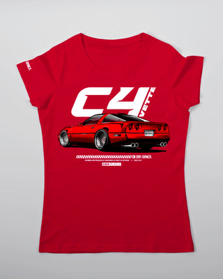 Koszulka Damska - Lowered Vette C4 - przód czerwony 30