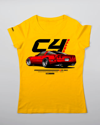 Koszulka Damska - Lowered Vette C4 - przód żółty 24
